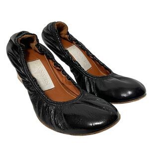 LANVIN Leather Ruched Round Toe Block Heels 37